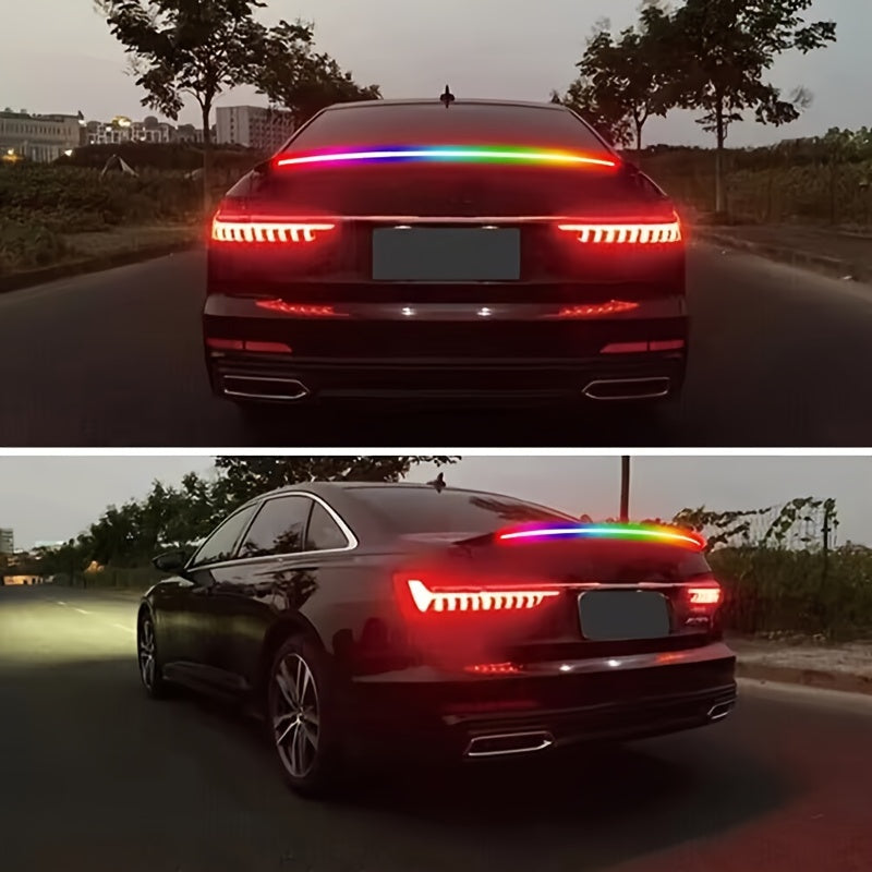 51-Inch LED Light Strip Car Spoiler with Carbon Fiber Finish - Universal Rear Roof Wing with Brake Light and Aerodynamic Splitter for Car Enthusiasts