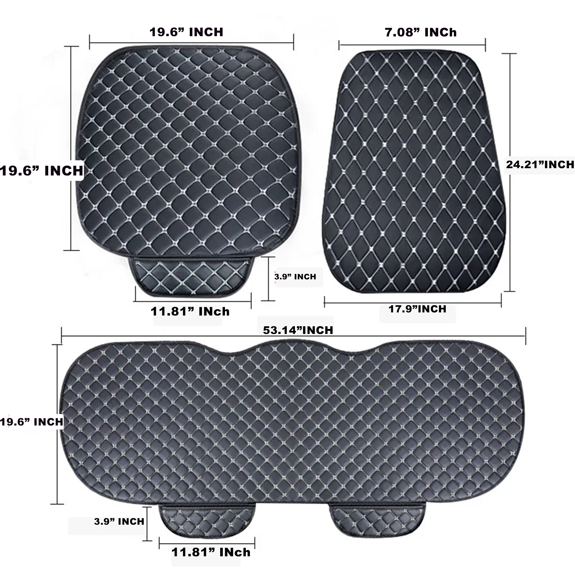 Universal, Non-Slip Quilted Leather All Seasons Front/Rear Seat Protector Car Seat Padded Covers